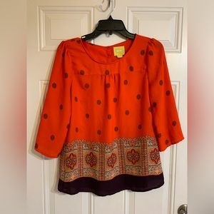 Maeve Top Size 6 Anthropologie Rila Bordered Boho Red Printed Women’s